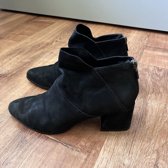Eileen Fisher Vero Cuoio Suede Leather Ankle Block Heel Booties Women Sz 7 Black - Picture 4 of 12